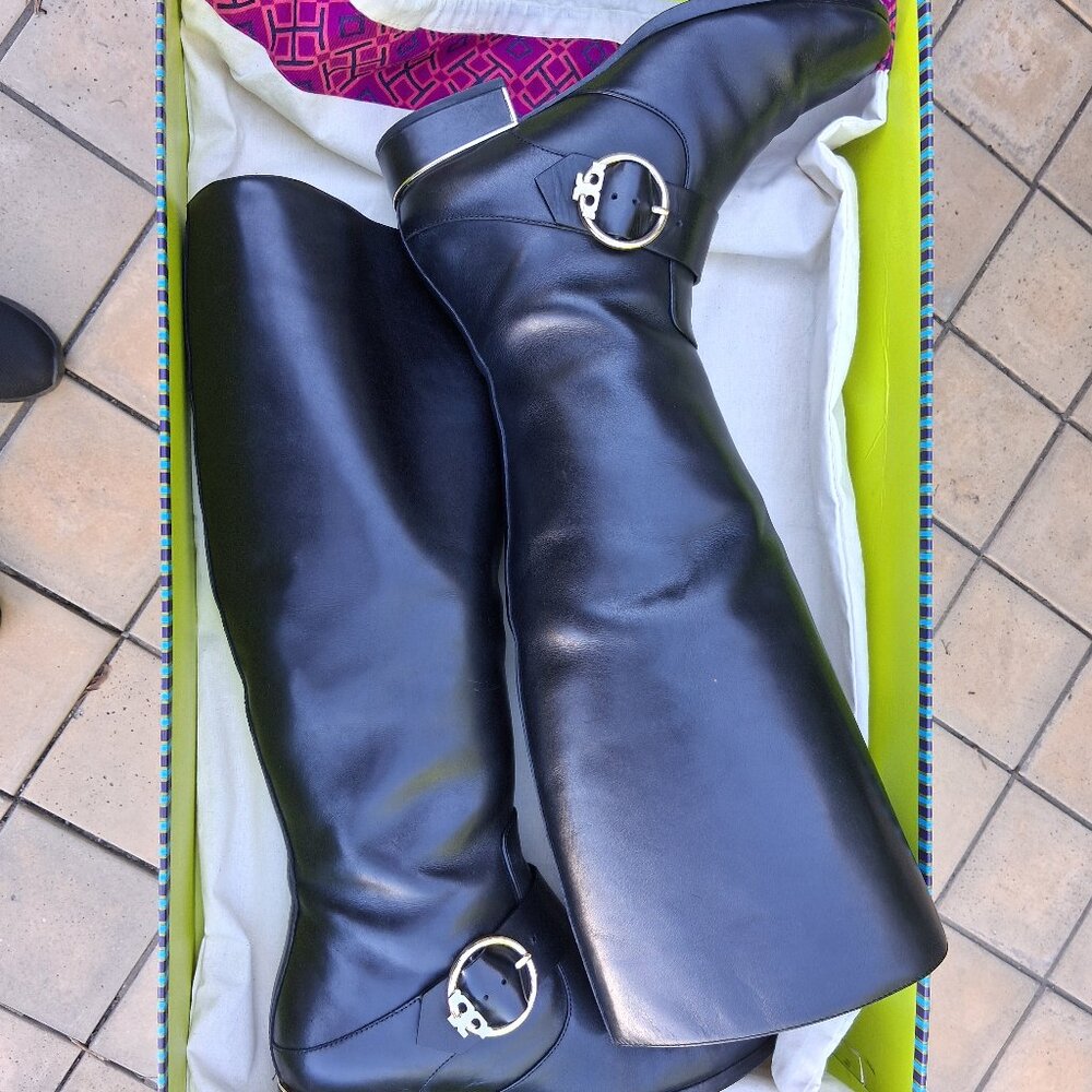 Tory Burch Sofia Riding Boot, blk, size 8.5 WIDE CALF